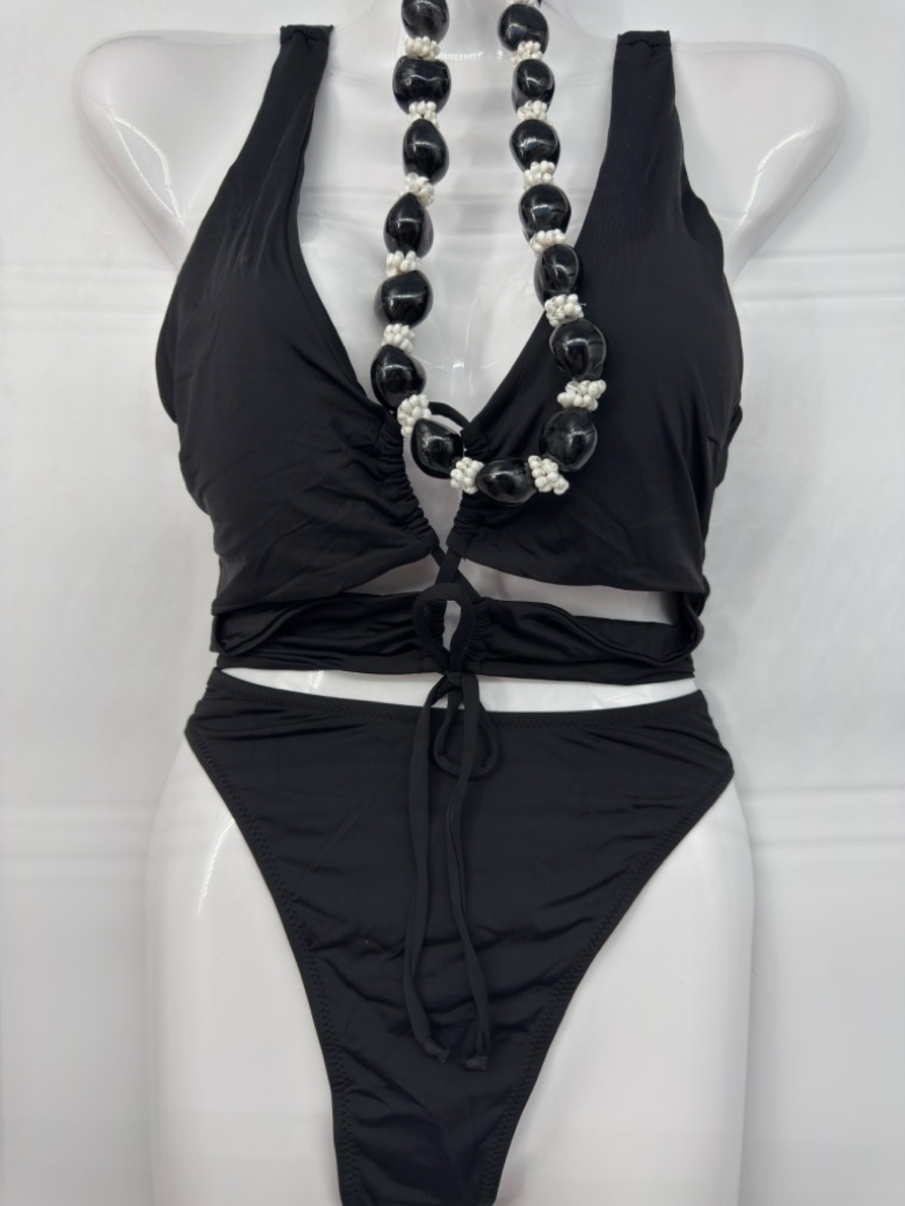 Black Tie-Front Bikini Set